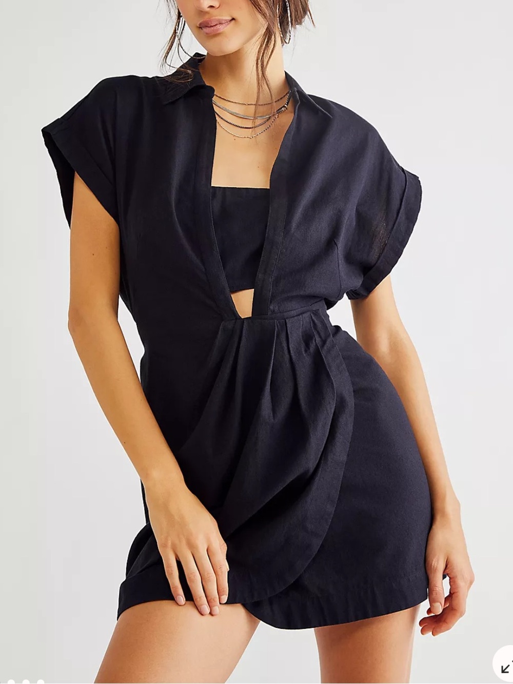 Free People Black “up all night” wrap dress . Linen/cotton